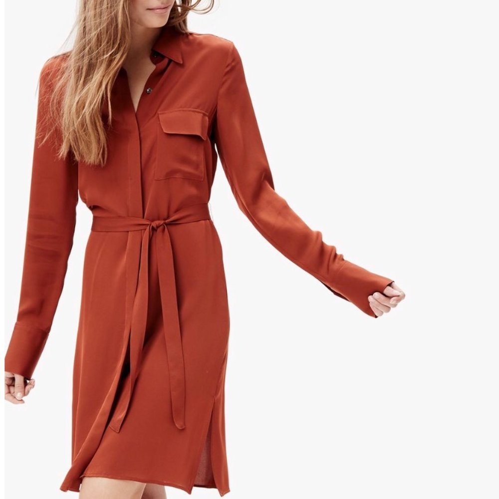 Theory Marbara Silk Shirtdress in Rust